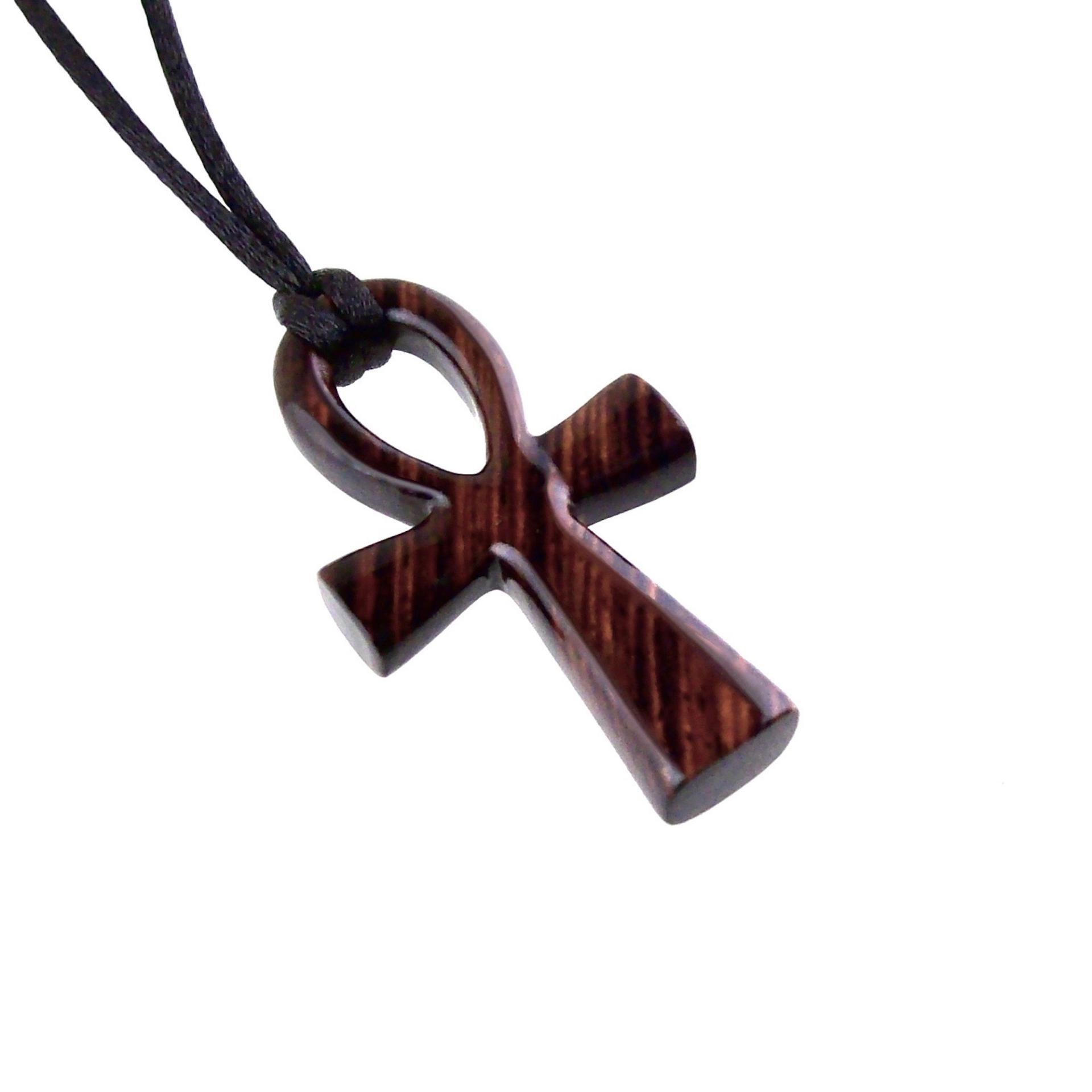 Wooden Ankh Pendant, Hand Carved Egyptian Ankh Cross Necklace for Men or Women, African Wood Jewelry Gift for Him Her