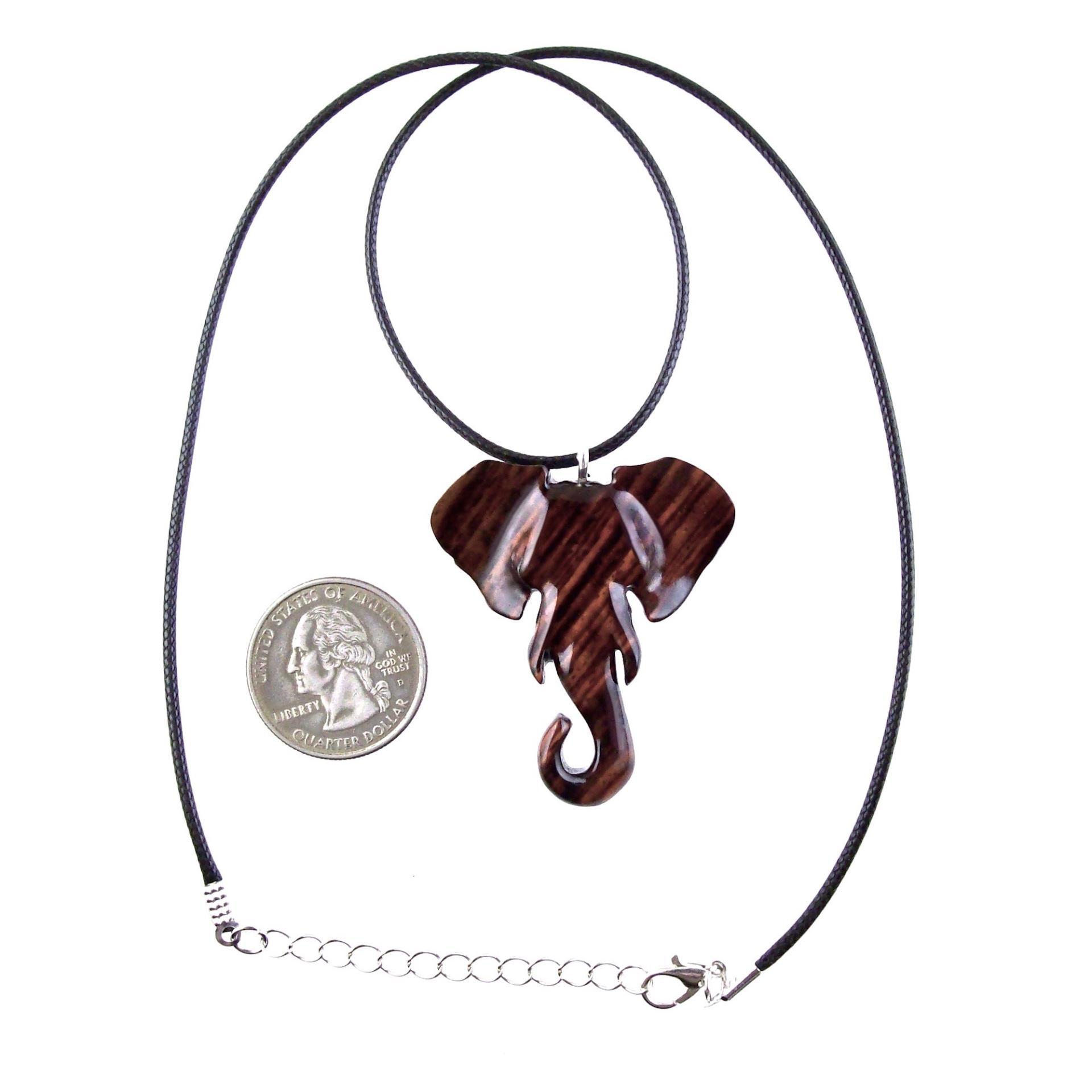 Elephant Necklace, Wooden Elephant Pendant for Men or Women, Hand Carved Spiritual Animal Necklace, Wood Jewelry for Men Women