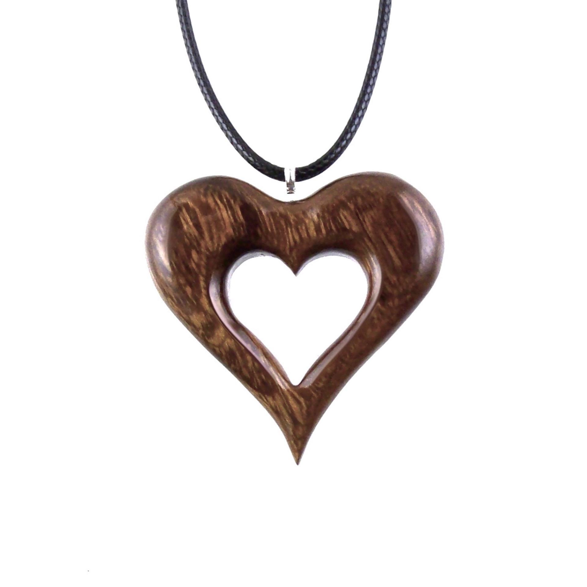 Wood Heart Necklace, Hand Carved Wooden Heart Pendant, 5th Anniversary Gift for Her, One of a Kind Wood Jewelry