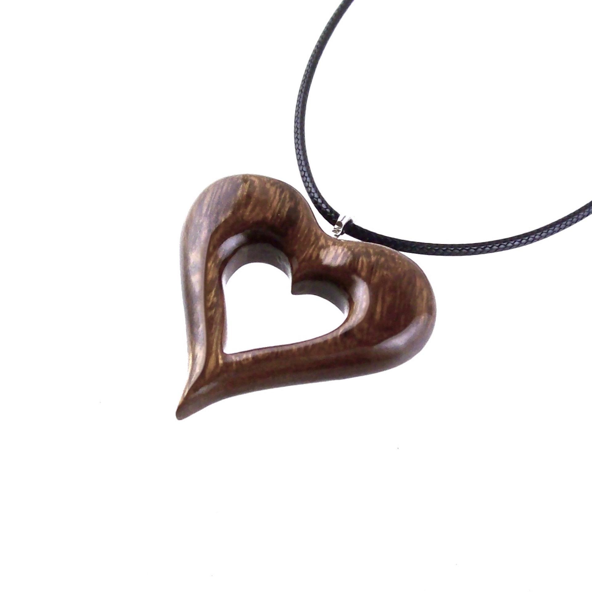 Wood Heart Necklace, Hand Carved Wooden Heart Pendant, 5th Anniversary Gift for Her, One of a Kind Wood Jewelry