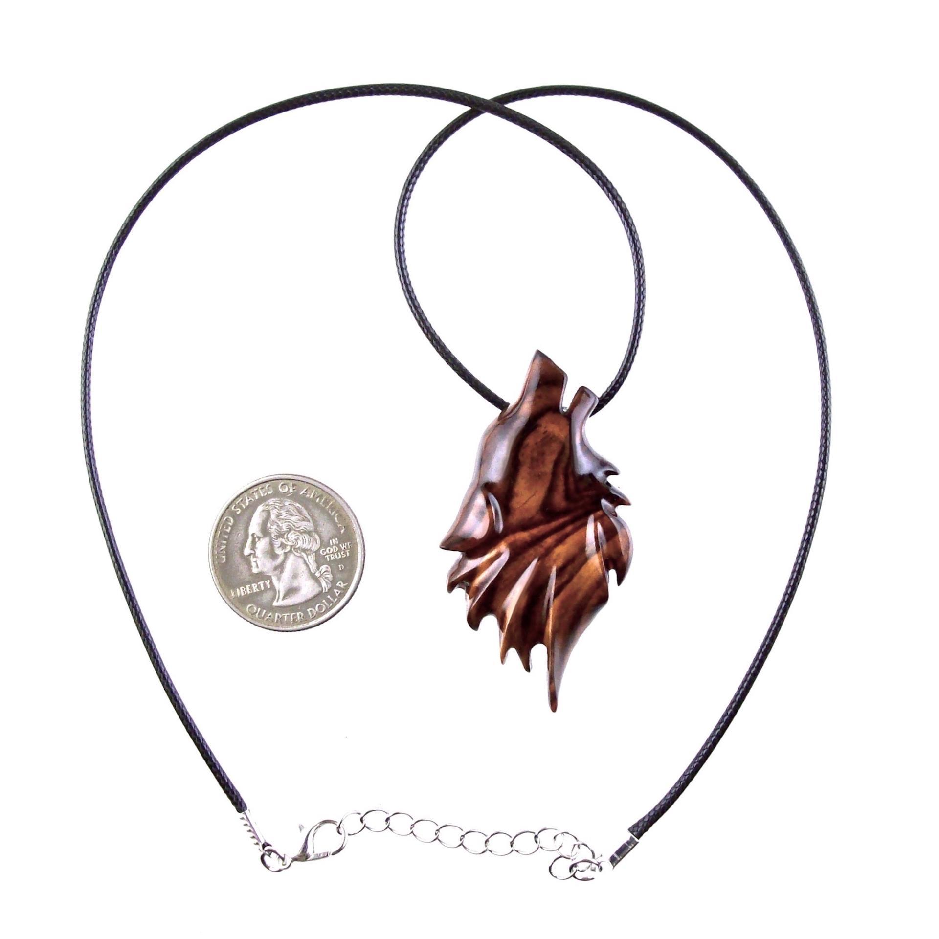 Carved Wolf Pendant, Wooden Wolf Necklace, Spirit Animal Totem, Handmade Wood Jewelry for Men or Women, One of a Kind Gift