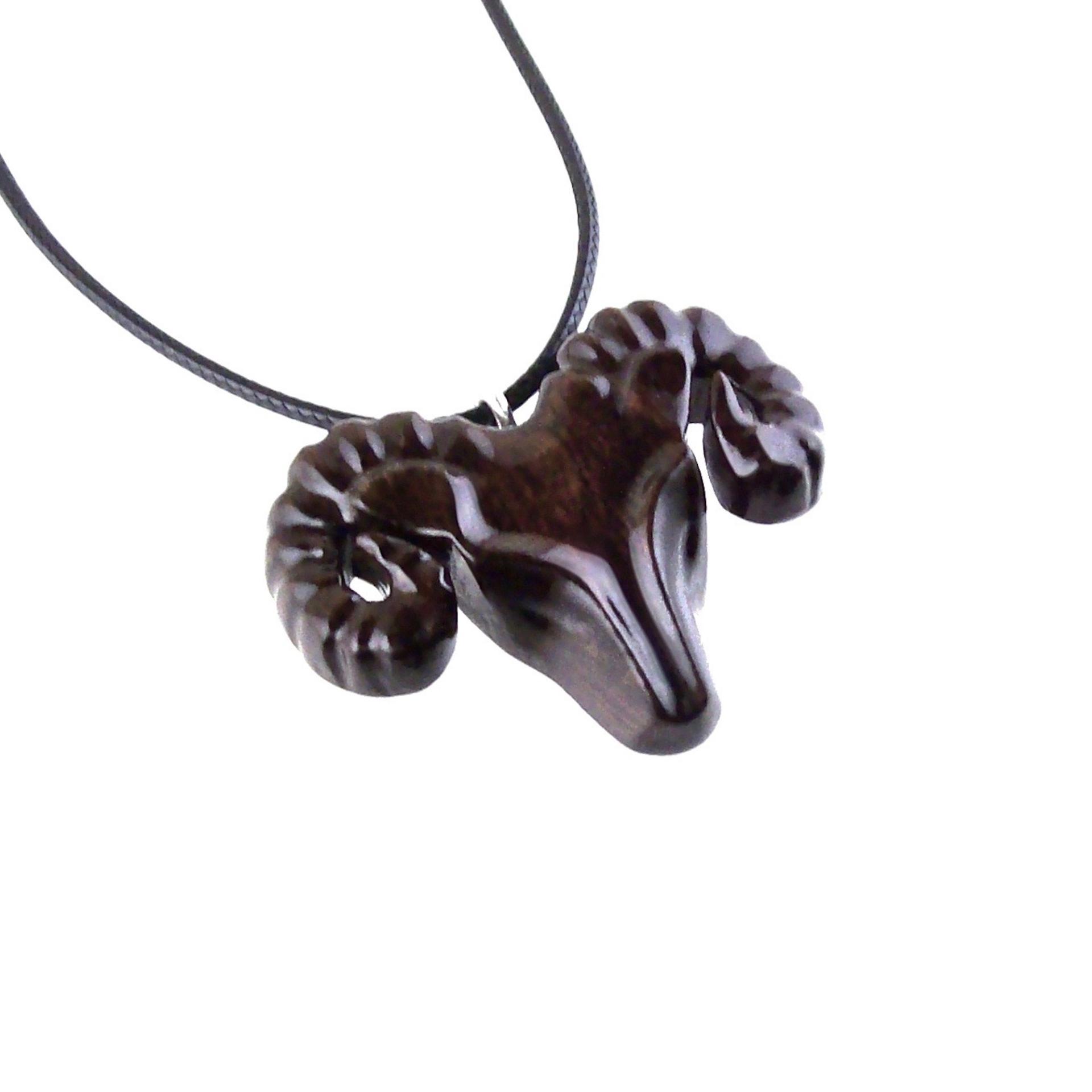 Hand Carved Wooden Ram Pendant Necklace, Handmade Animal Aries Wood Jewelry, One-of-a-kind Gift for Him