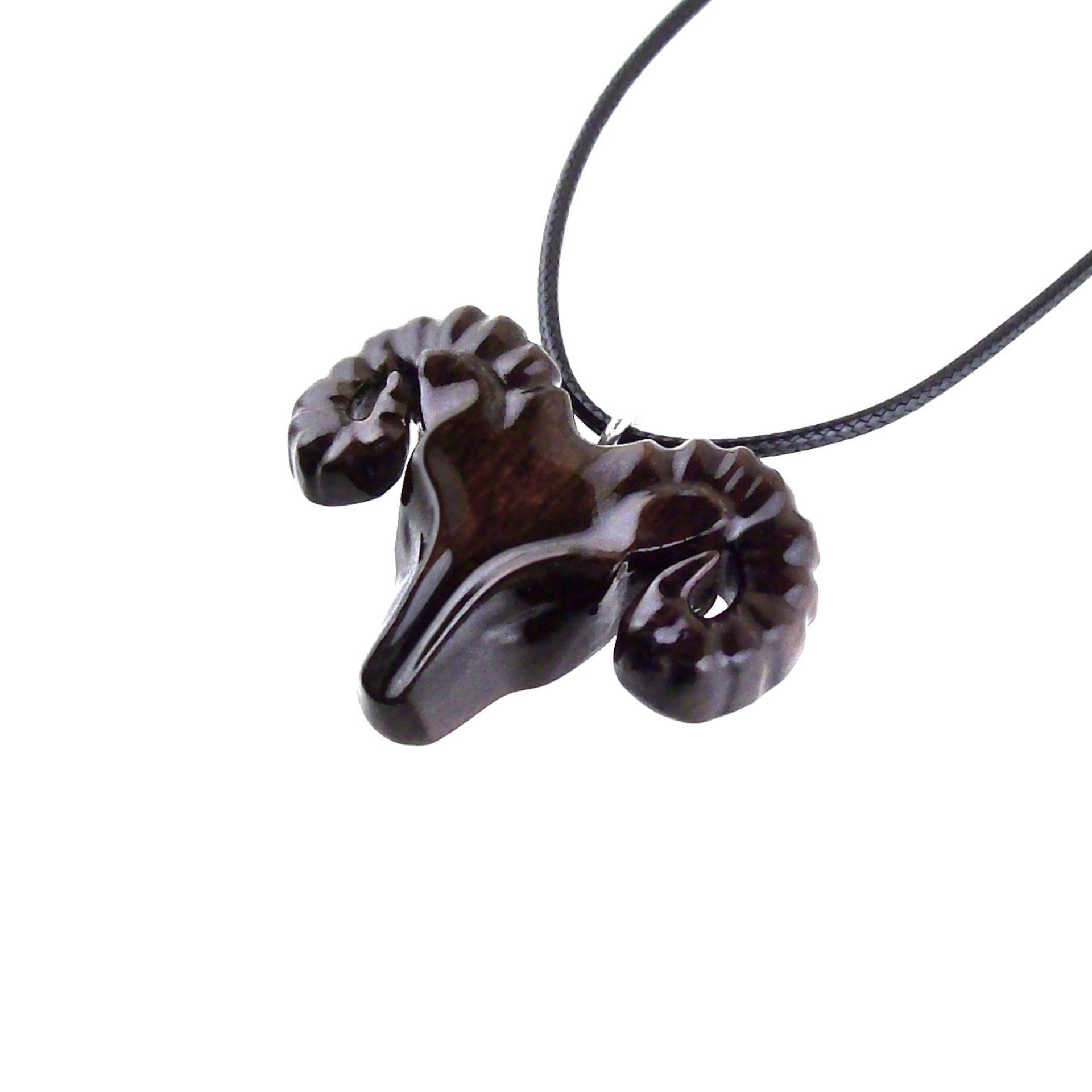 Hand Carved Wooden Ram Pendant Necklace, Handmade Animal Aries Wood Jewelry, One-of-a-kind Gift for Him
