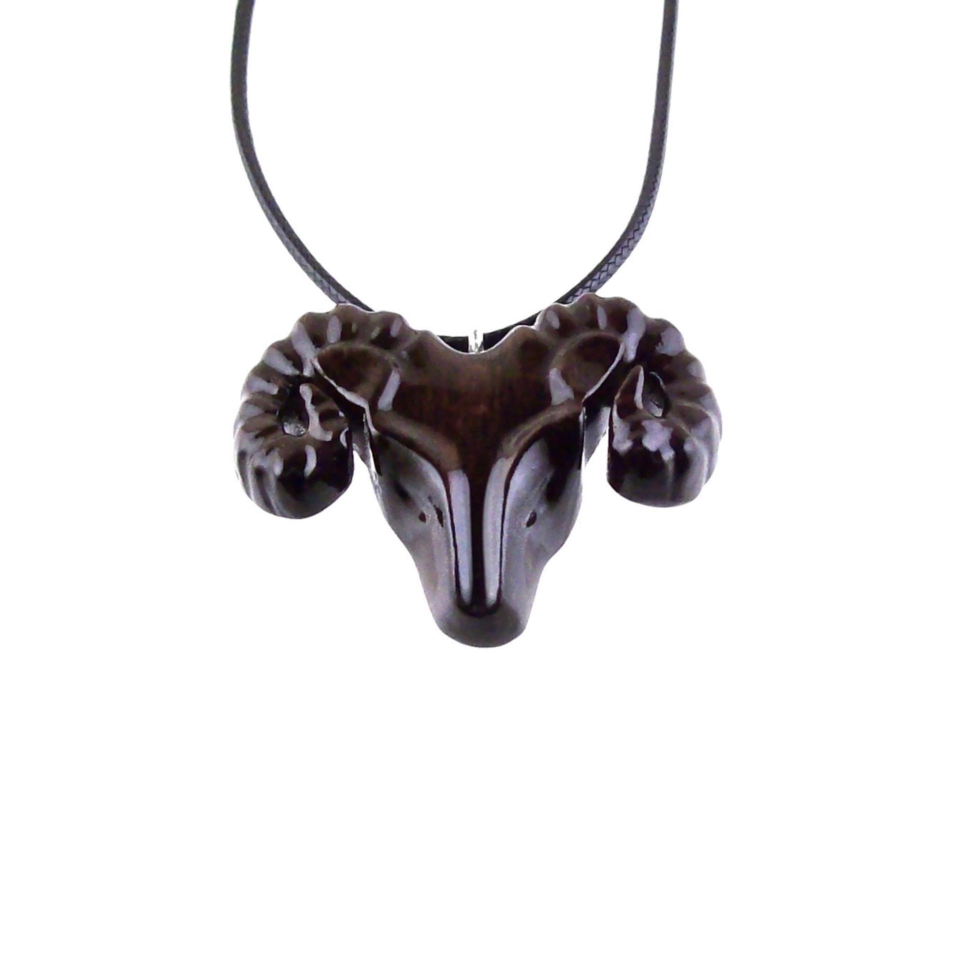 Hand Carved Wooden Ram Pendant Necklace, Handmade Animal Aries Wood Jewelry, One-of-a-kind Gift for Him