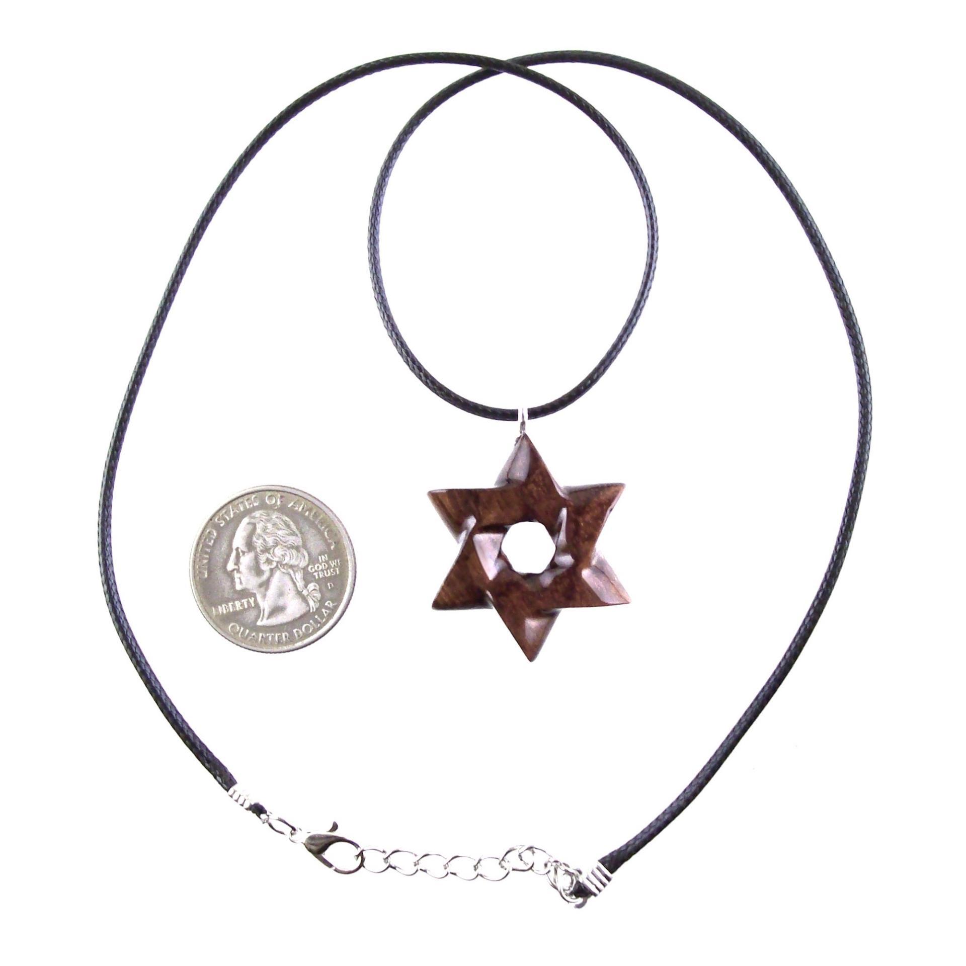 Hand Carved Wooden Star of David Pendant, Jewish Star Necklace for Men or Women, Wood Jewish Jewelry