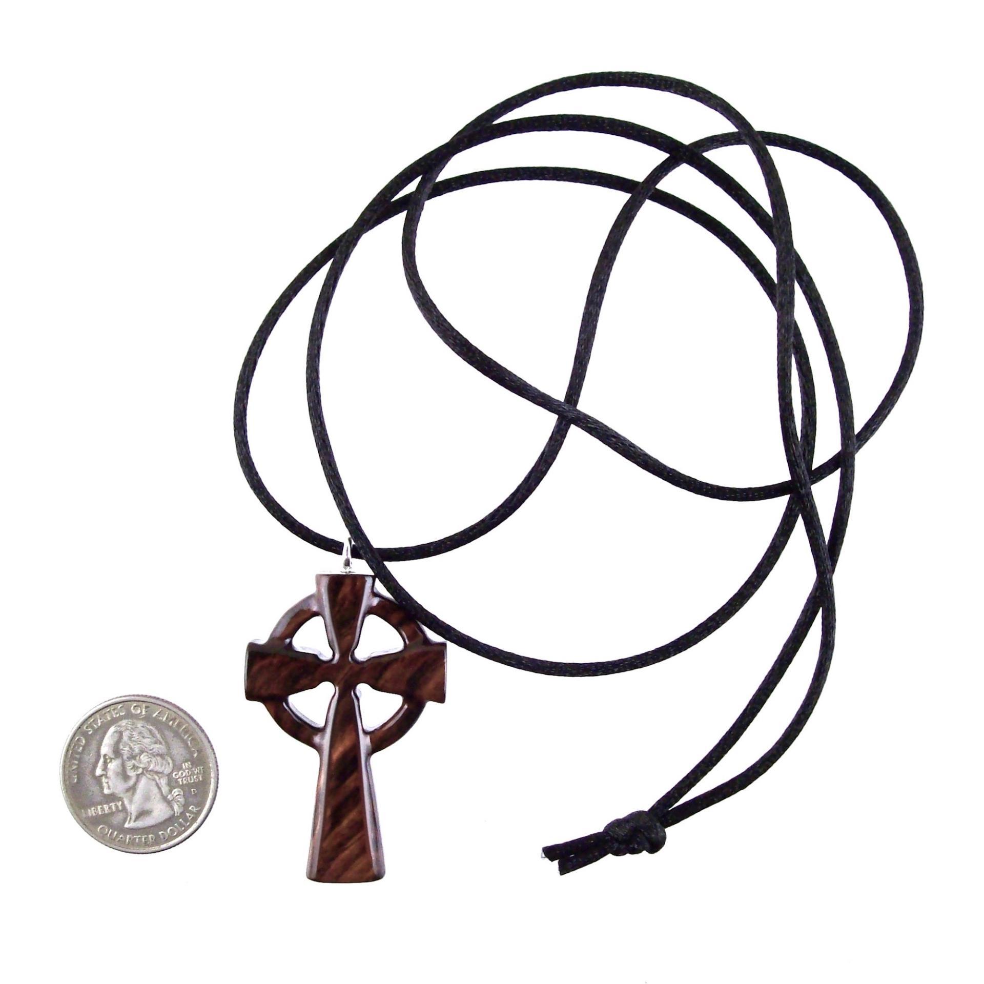 Wooden Celtic Cross Pendant, Hand Carved Celtic Cross Necklace, Wood Cross Necklace Gift for Him, Irish Christian Jewelry