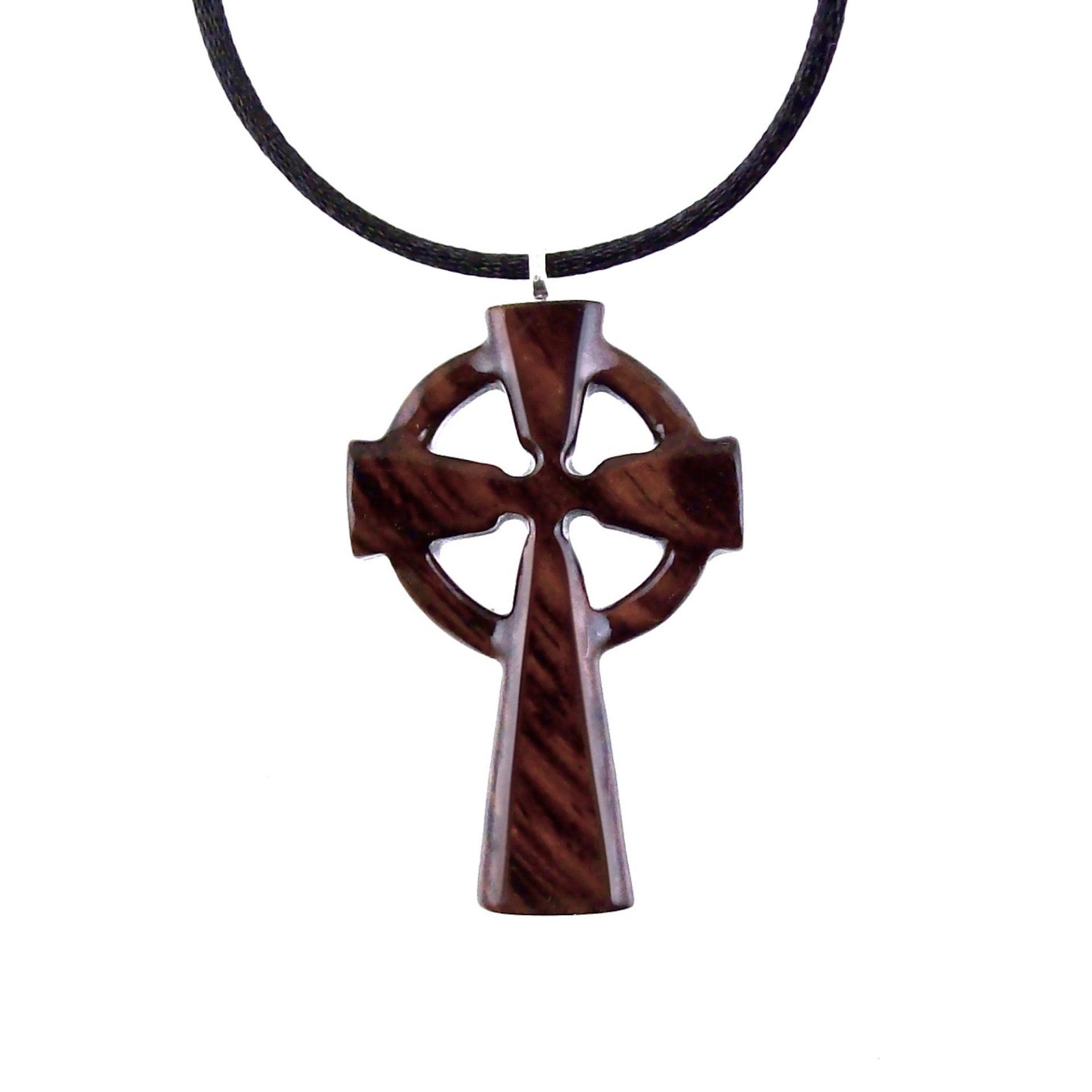 Wooden Celtic Cross Pendant, Hand Carved Celtic Cross Necklace, Wood Cross Necklace Gift for Him, Irish Christian Jewelry