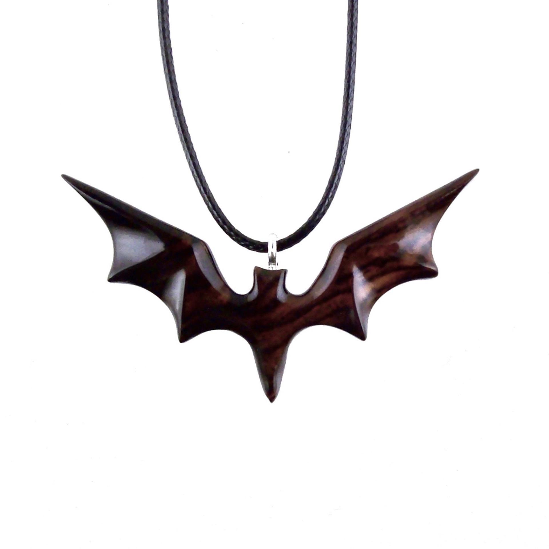 Hand Carved Bat Necklace, Wooden Bat Pendant, Totem Spirit Animal Handmade Wood Jewelry for Men Women