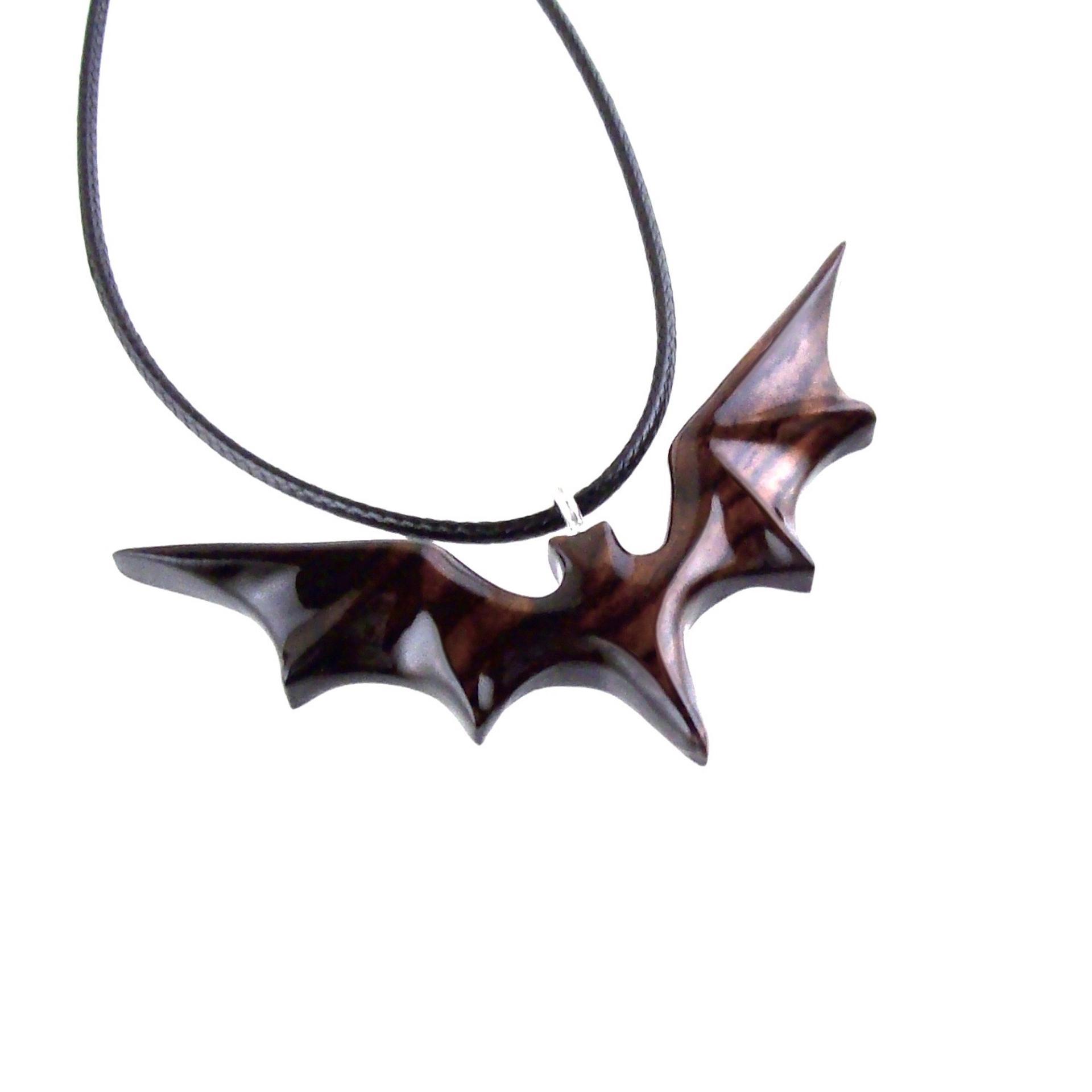 Hand Carved Bat Necklace, Wooden Bat Pendant, Totem Spirit Animal Handmade Wood Jewelry for Men Women