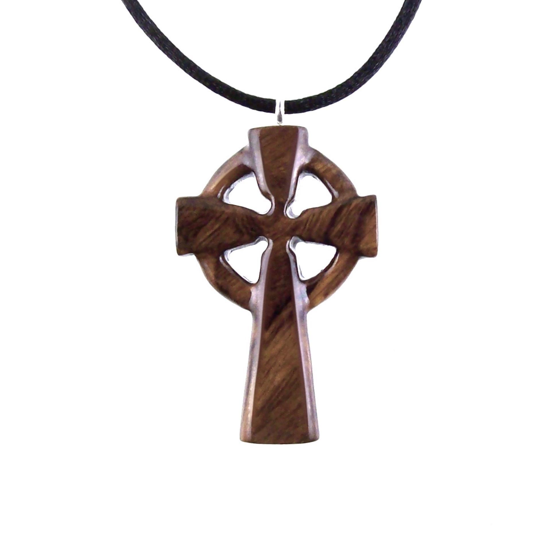 Celtic Cross Pendant, Hand Carved Wood Cross Necklace, Irish Mens Wooden Christian Jewelry, One of a Kind Gift for Him
