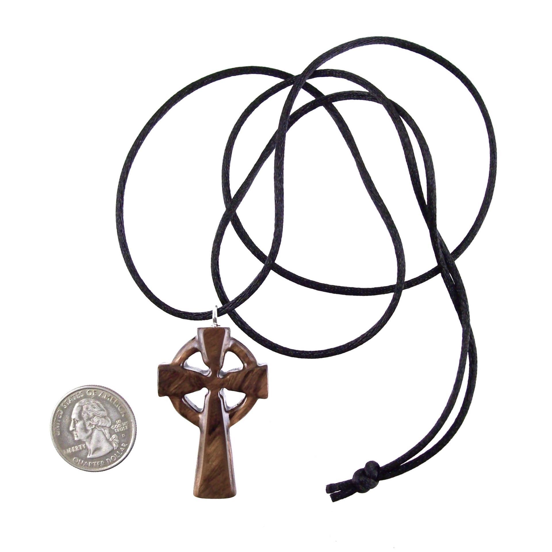 Celtic Cross Pendant, Hand Carved Wood Cross Necklace, Irish Mens Wooden Christian Jewelry, One of a Kind Gift for Him