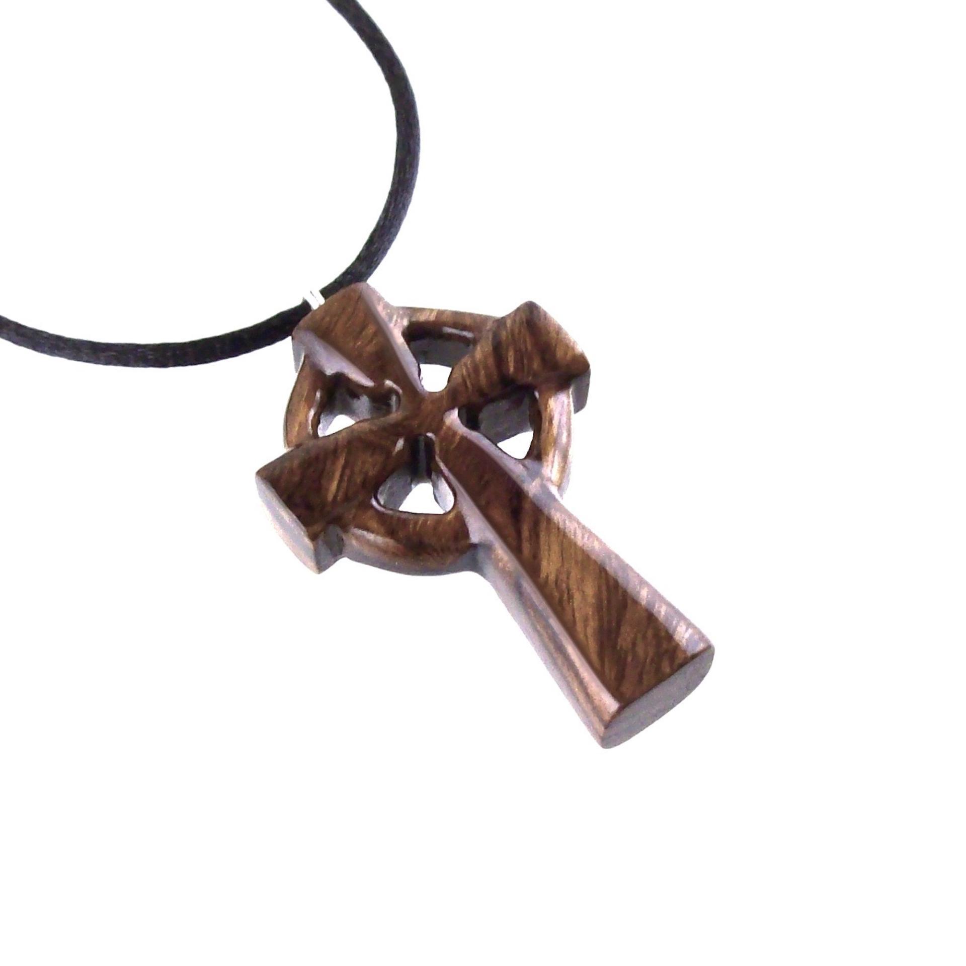 Celtic Cross Pendant, Hand Carved Wood Cross Necklace, Irish Mens Wooden Christian Jewelry, One of a Kind Gift for Him