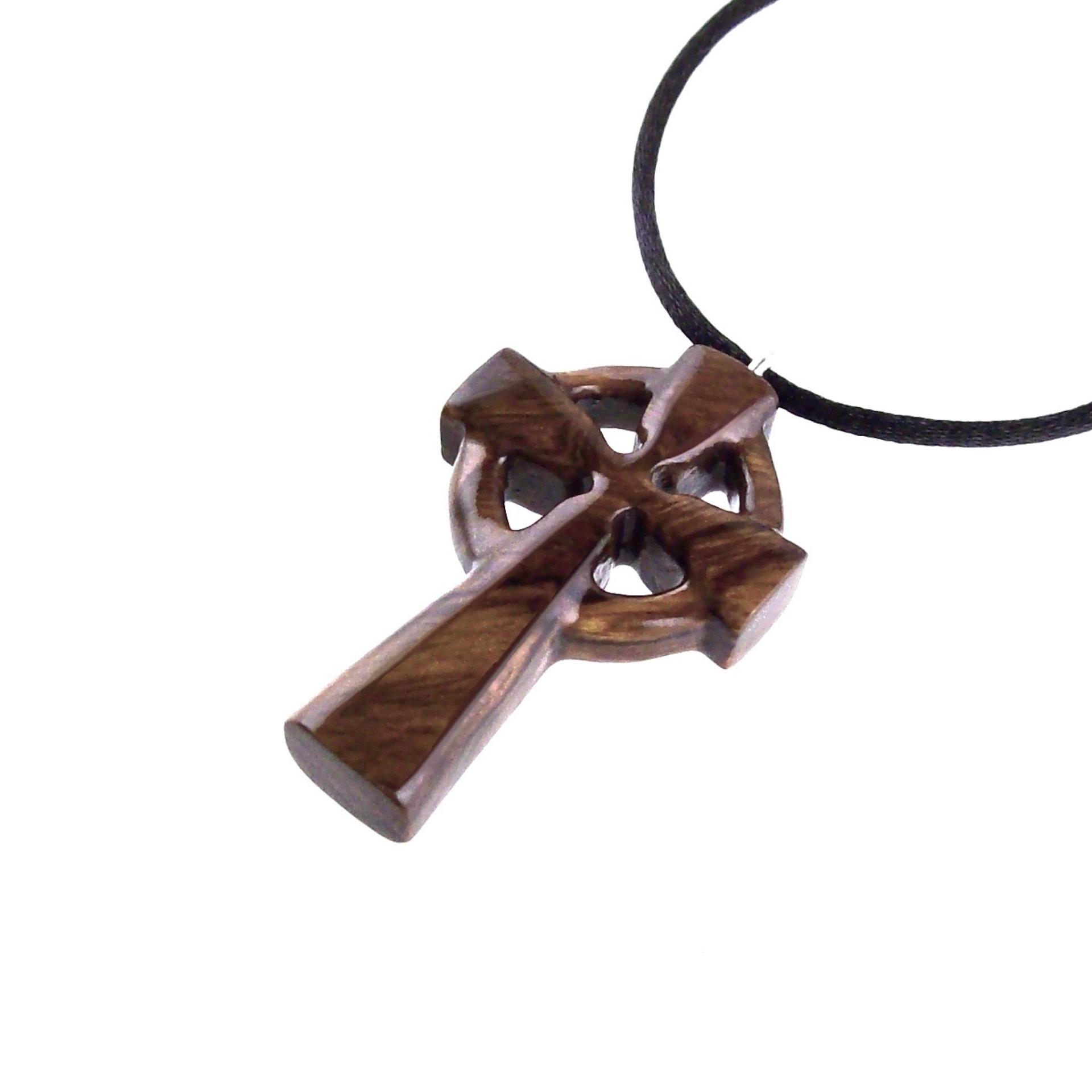 Celtic Cross Pendant, Hand Carved Wood Cross Necklace, Irish Mens Wooden Christian Jewelry, One of a Kind Gift for Him