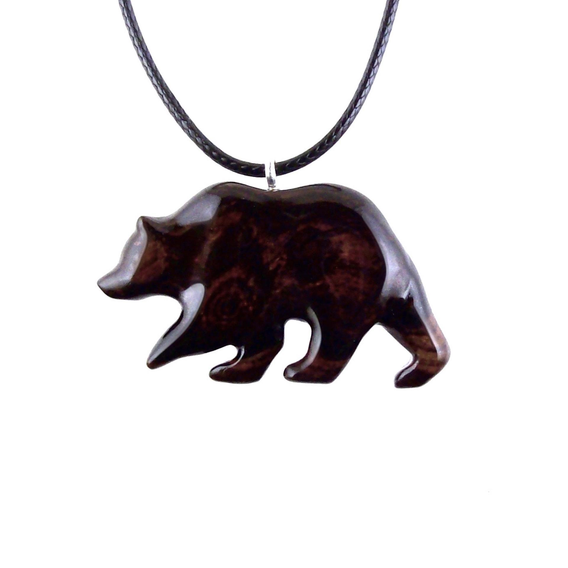 Wood Bear Necklace, Hand Carved Wooden Grizzly Bear Pendant for Men or Women, Spirit Animal Totem Jewelry Gift for Him Her