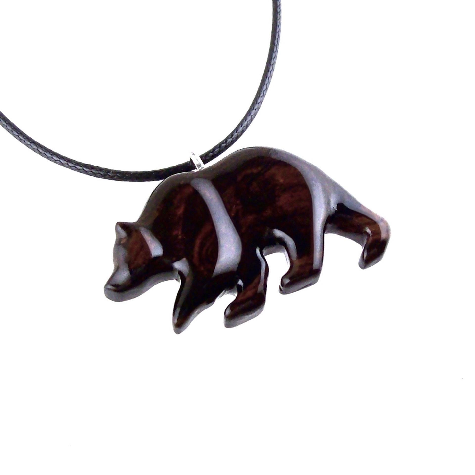 Wood Bear Necklace, Hand Carved Wooden Grizzly Bear Pendant for Men or Women, Spirit Animal Totem Jewelry Gift for Him Her