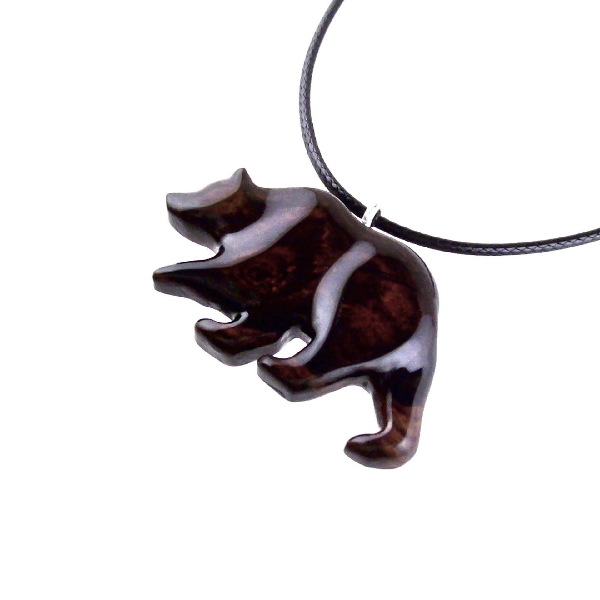 Wood Bear Necklace, Hand Carved Wooden Grizzly Bear Pendant for Men or Women, Spirit Animal Totem Jewelry Gift for Him Her