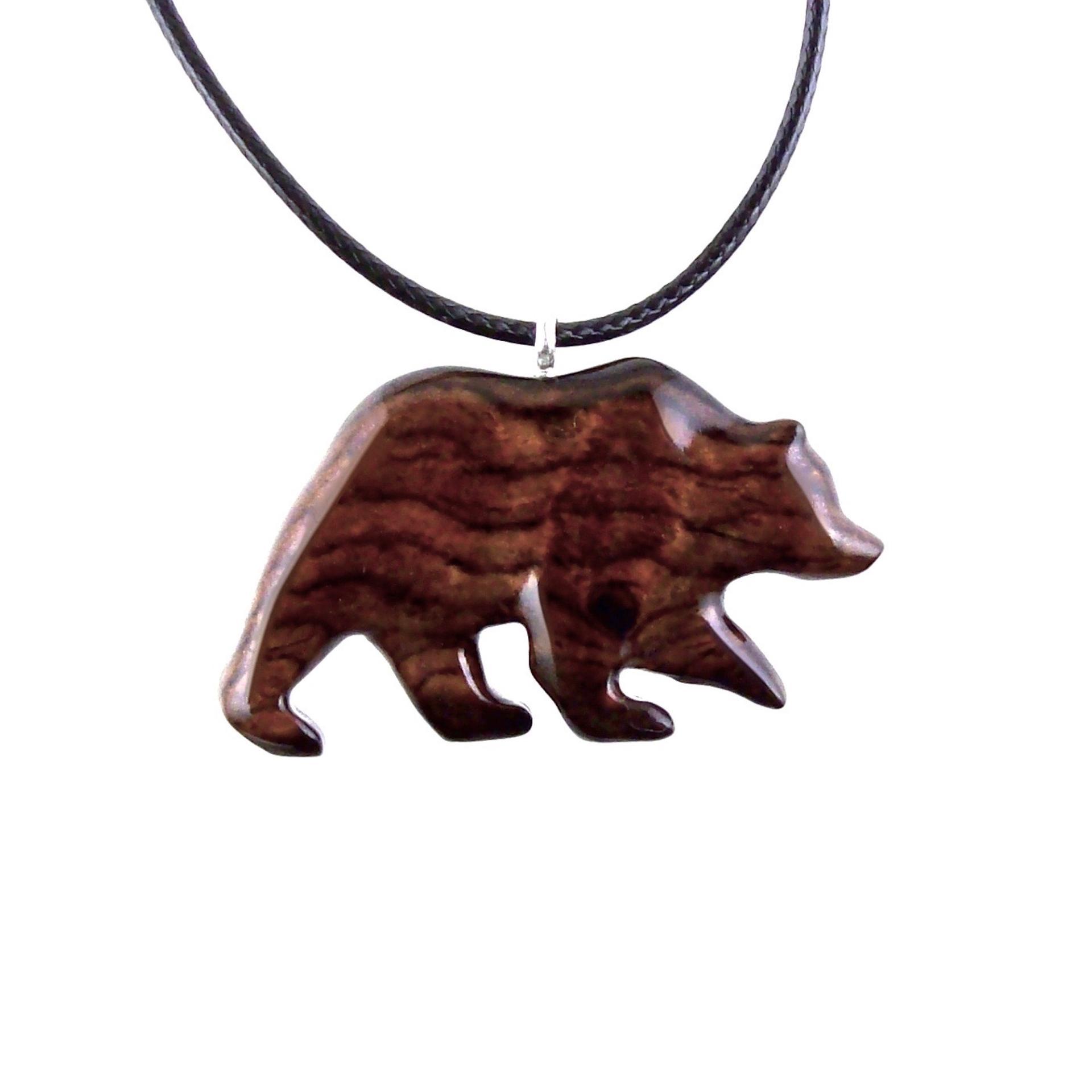 Wood Bear Necklace, Hand Carved Wooden Grizzly Bear Pendant for Men or Women, Spirit Animal Totem Jewelry Gift for Him Her