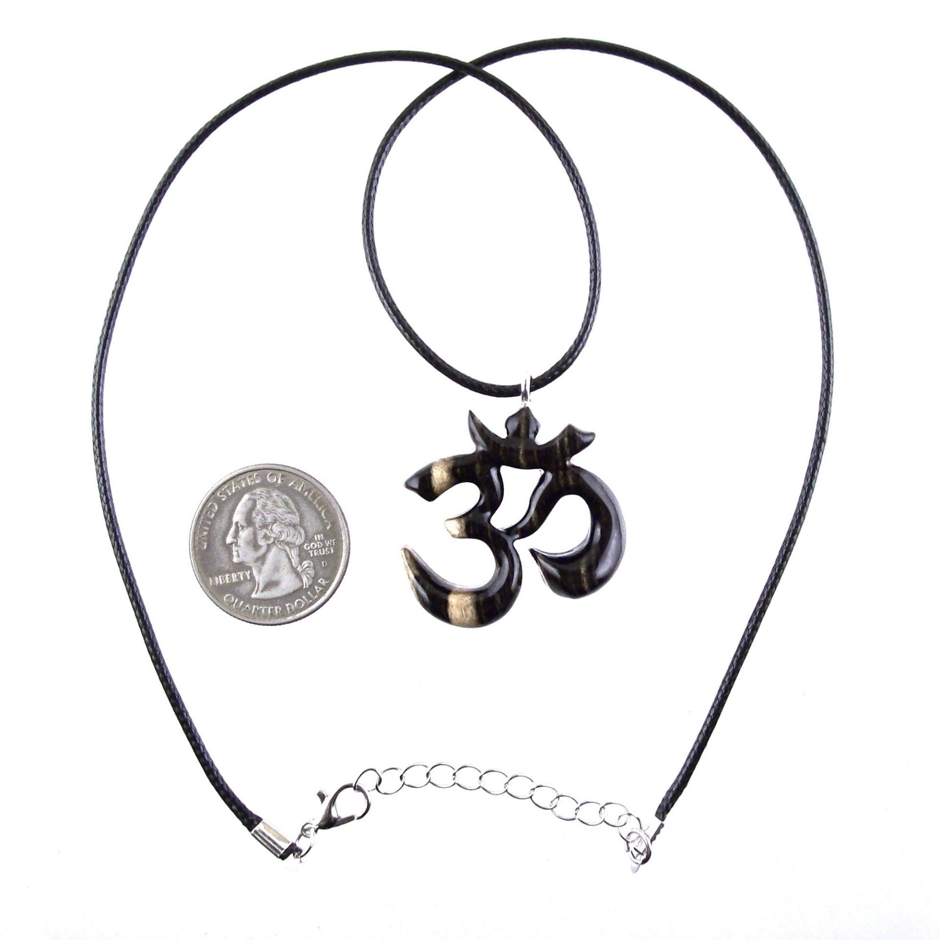 Hand Carved Om Pendant for Men or Women, Wooden Ohm Necklace, Yoga Gift Aum Wood Jewelry