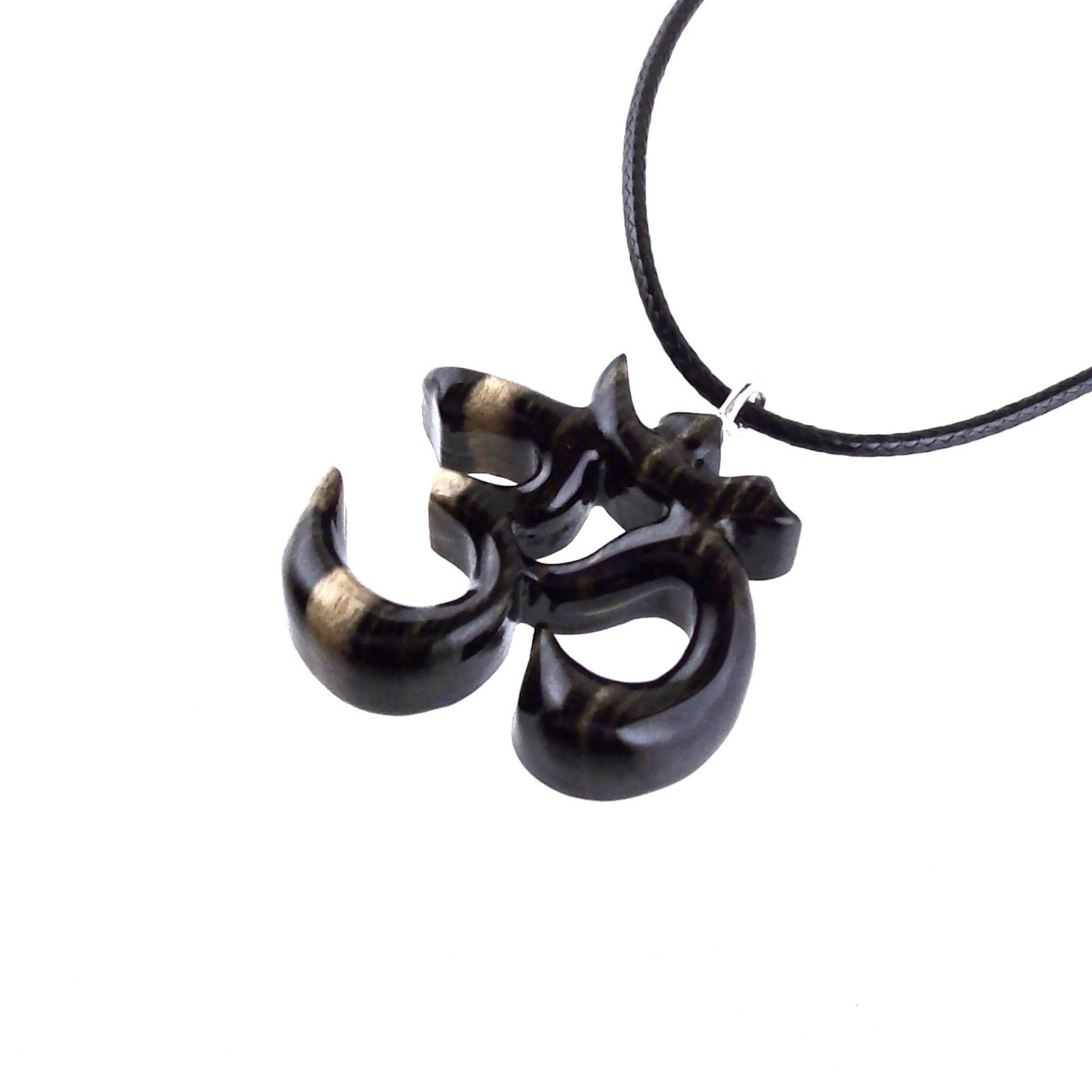 Hand Carved Om Pendant for Men or Women, Wooden Ohm Necklace, Yoga Gift Aum Wood Jewelry