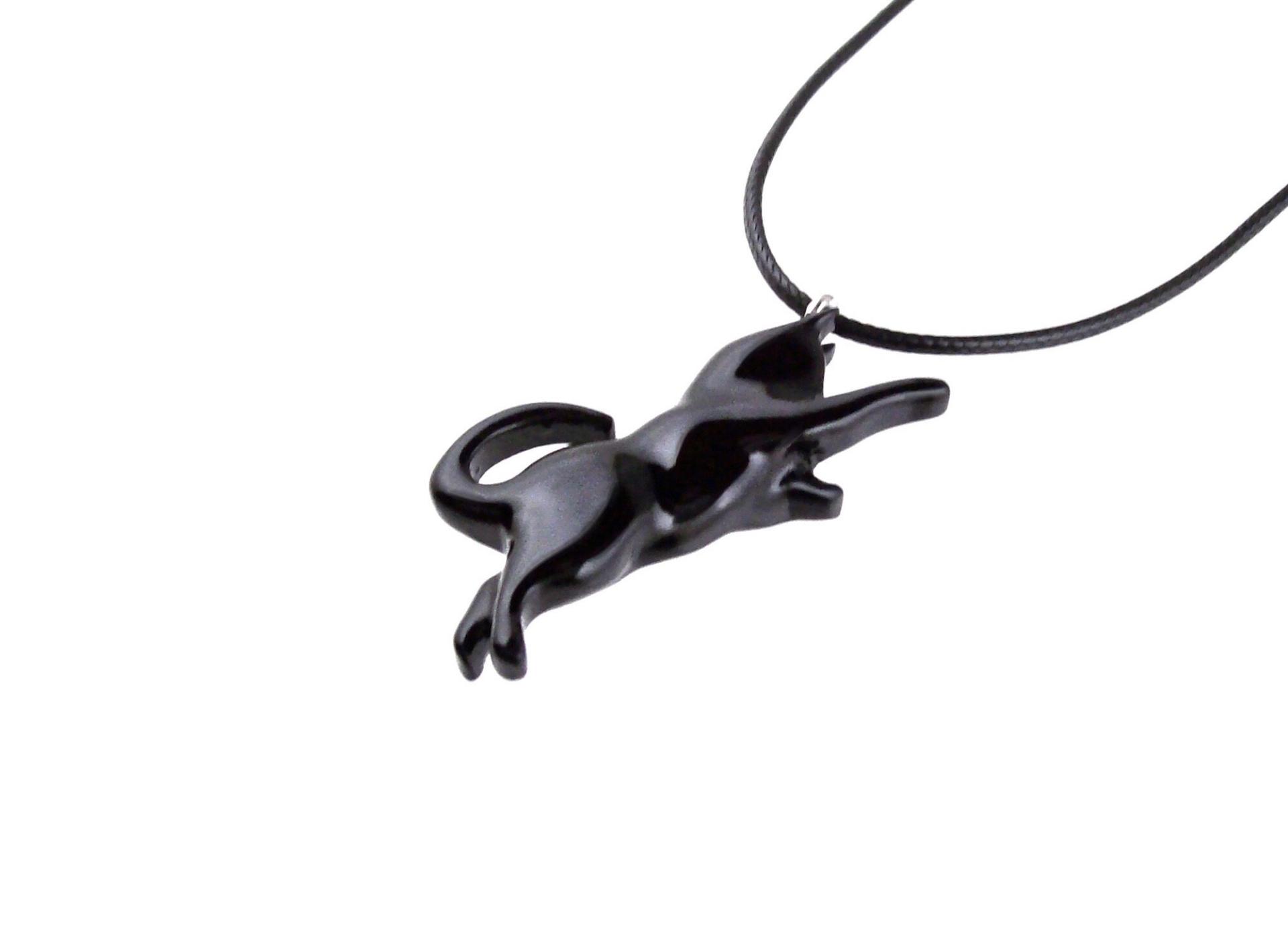 Hand Carved Black Cat Pendant, Wooden Kitten Necklace for Men or Women, Pet Animal Jewelry, Cat Lover Gift for Him Her