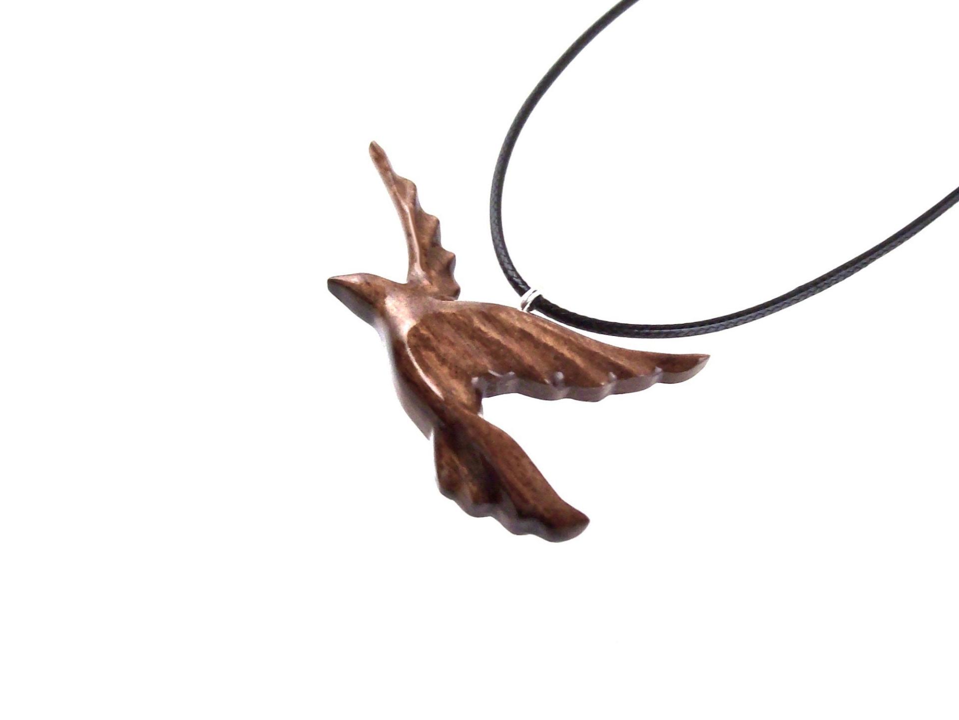 Hand Carved Wooden Dove Pendant, Flying Bird Necklace, One of a Kind Wood Jewelry Gift for Her