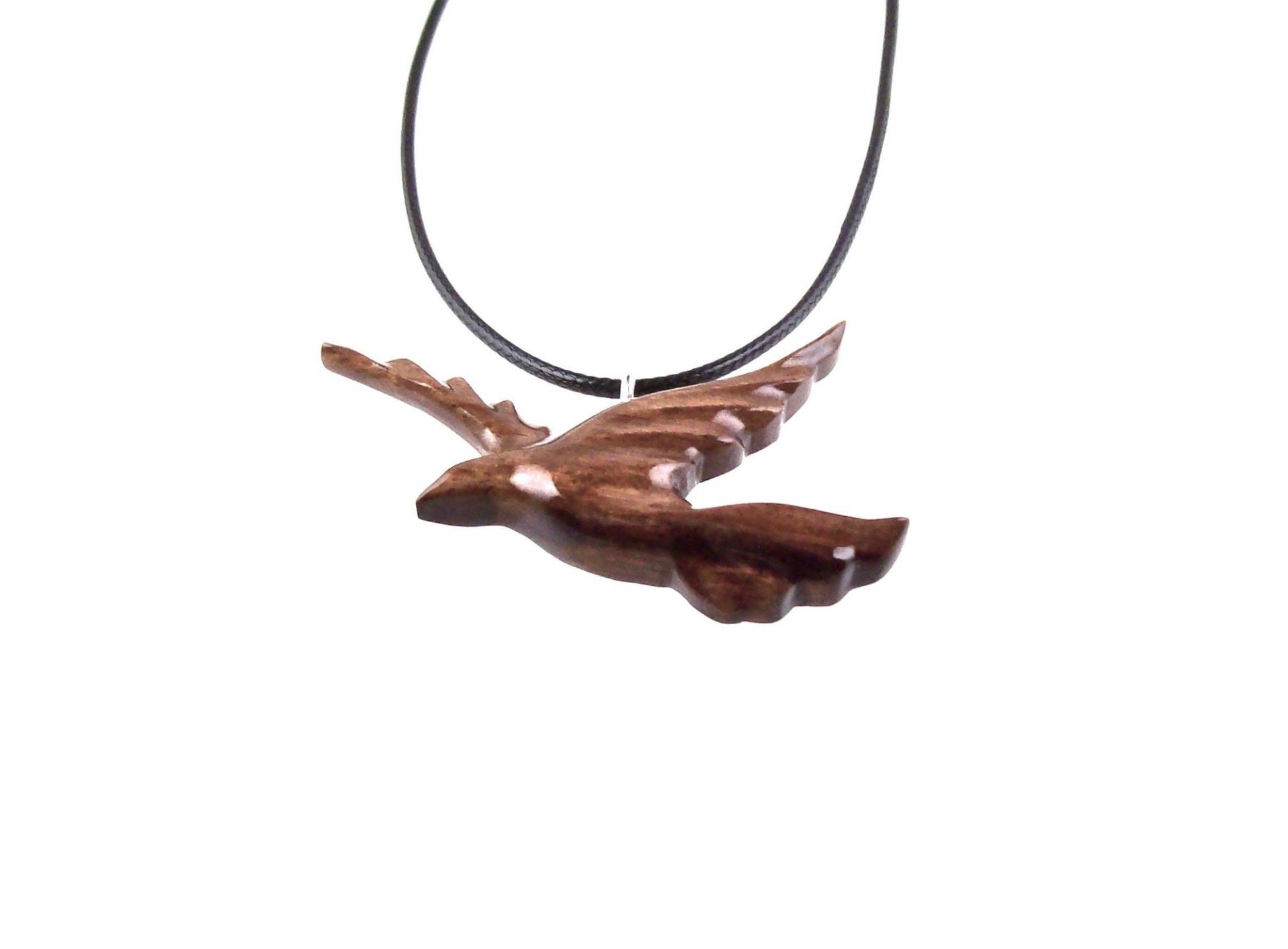Hand Carved Wooden Dove Pendant, Flying Bird Necklace, One of a Kind Wood Jewelry Gift for Her