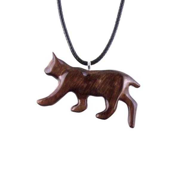 Hand Carved Wooden Lynx Pendant, Bobcat Necklace, Wildcat Totem Spirit Animal Wood Jewelry Handmade Gift for Men or Women