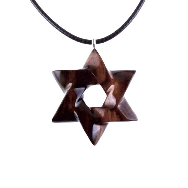 Star of David Pendant, Hand Carved Wooden Jewish Star Necklace for Men or Women, Wood Jewish Jewelry