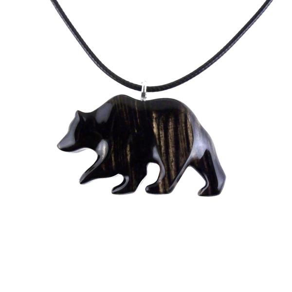 Bear Necklace, Hand Carved Wooden Grizzly Bear Pendant for Men or Women, Woodland Jewelry, Spirit Animal Totem