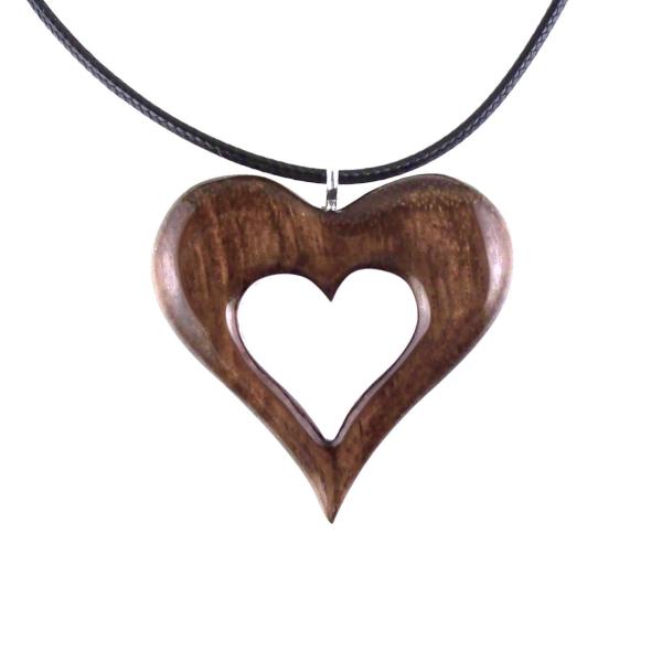 Wood Heart Necklace, Wooden Heart Pendant, Hand Carved 5th Anniversary Gift for Her, One of a Kind Handmade Jewelry