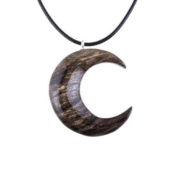 Hand Carved Moon Necklace, Wooden Crescent Moon Pendant, Wood Celestial Necklace, Pagan Lunar Jewelry for Men or Women