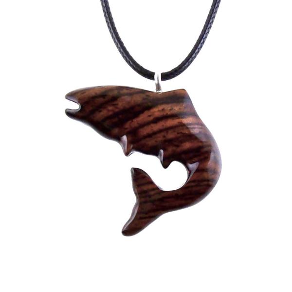 Salmon Necklace, Hand Carved Wooden Trout Pendant, Fish Jewelry, Mens Wood Necklace, Fisherman Gift