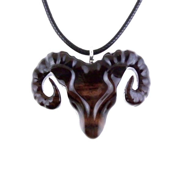 Ram Head Pendant Necklace, Hand Carved Wooden Sheep Jewelry, One-of-a-Kind Handmade Aries Gift