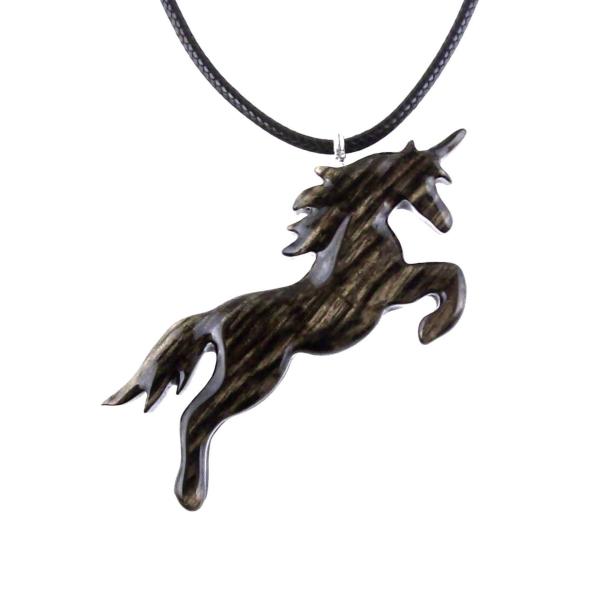 Hand Carved Wooden Unicorn Pendant Necklace, Fantasy Animal Wood Jewelry, One of a Kind Handmade Gift for Her Him