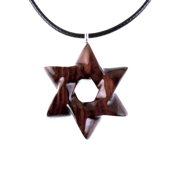 Star of David Pendant, Hand Carved Wooden Jewish Star Necklace for Men or Women, Wood Jewish Jewelry