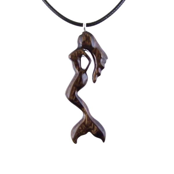 Hand Carved Wooden Mermaid Necklace, Mermaid Pendant, Wood Siren Jewelry, One of a Kind Gift for Women