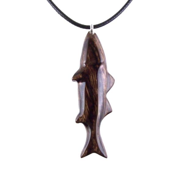 Hand Carved Fish Necklace, Wooden Striped Bass Pendant, Fishermen Jewelry, Mens Wood Necklace, One of a Kind Gift for Him
