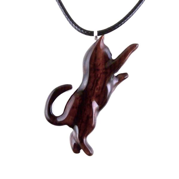 Hand Carved Cat Pendant, Wooden Kitten Necklace, Wood Animal Jewelry, Cat Lover Gift