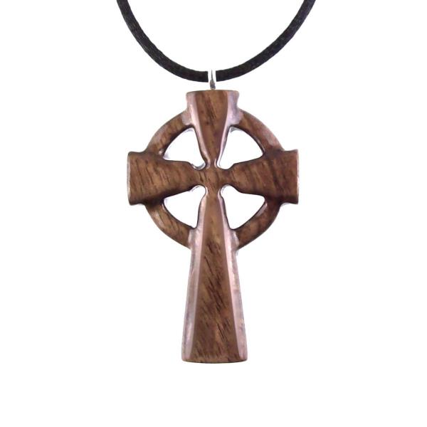 Wooden Celtic Cross Pendant, Wood Celtic Cross Necklace, Hand Carved Irish Christian Jewelry for Men