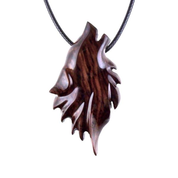 Carved Wolf Pendant, Wooden Wolf Necklace, Spirit Animal Totem, Handmade Wood Jewelry for Men or Women, One of a Kind Gift