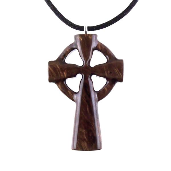 Celtic Cross Pendant, Hand Carved Wood Cross Necklace, Irish Mens Wooden Christian Jewelry, One of a Kind Gift for Him