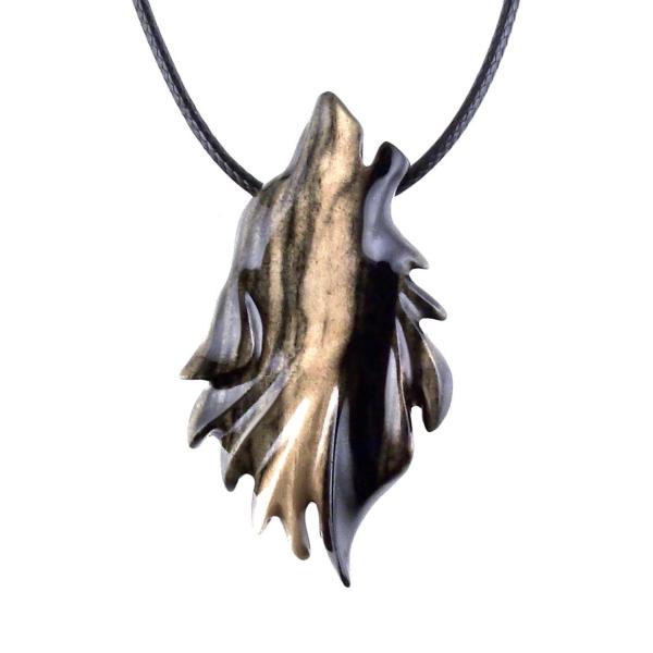 Wolf Necklace, Hand Carved Wooden Wolf Pendant for Men or Women, Spirit Animal Totem Woodland Jewelry