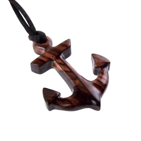 Anchor Necklace, Hand Carved Wooden Anchor Pendant, Handmade Nautical Jewelry, Gift for Him