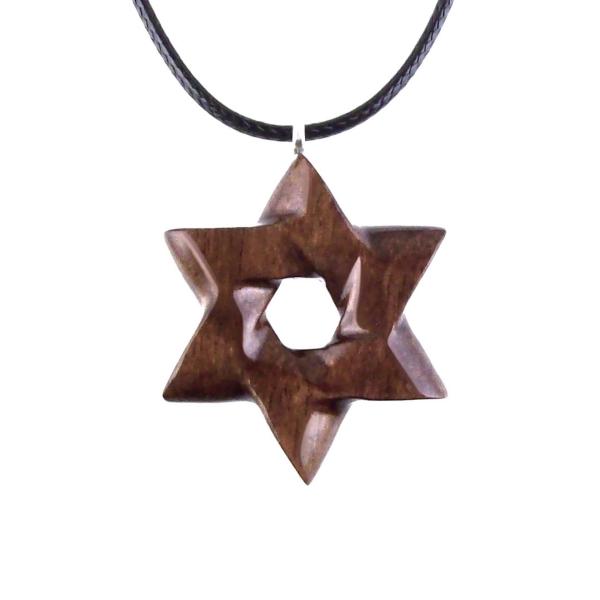 Hand Carved Wooden Star of David Pendant, Jewish Star Necklace for Men or Women, Wood Jewish Jewelry