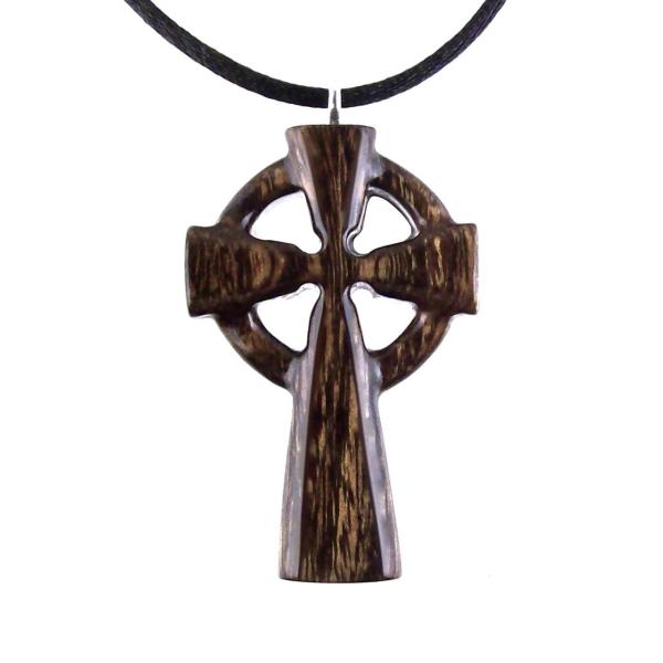 Celtic Cross Pendant, Hand Carved Wood Cross Necklace, Irish Mens Wooden Christian Jewelry, One of a Kind Gift for Him