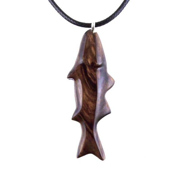 Hand Carved Fish Necklace, Wooden Striped Bass Pendant, Fishermen Jewelry, Mens Wood Necklace, One of a Kind Gift for Him