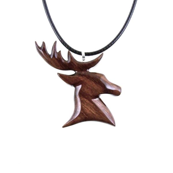 Deer Pendant, Hand Carved Wooden Stag Necklace, Buck Head Necklace, Spirit Animal Totem Gift for Him, Woodland Mens Jewelry