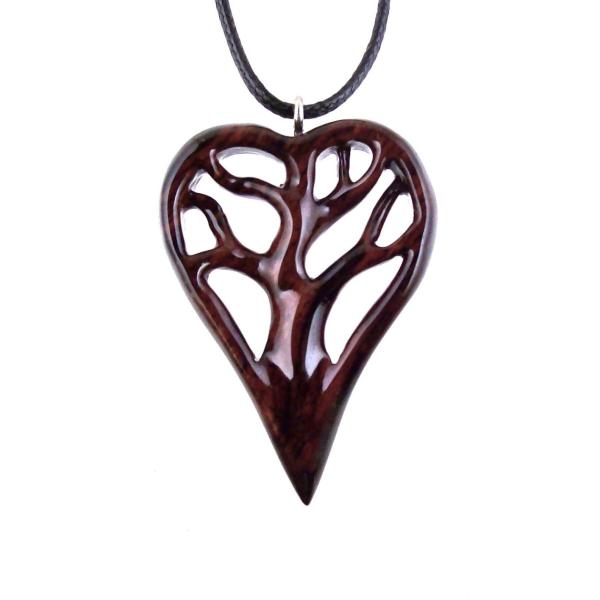 Hand Carved Tree of Life Necklace, Wooden Heart Pendant, One of a Kind 5th Anniversary Wood Jewelry Gift for Women