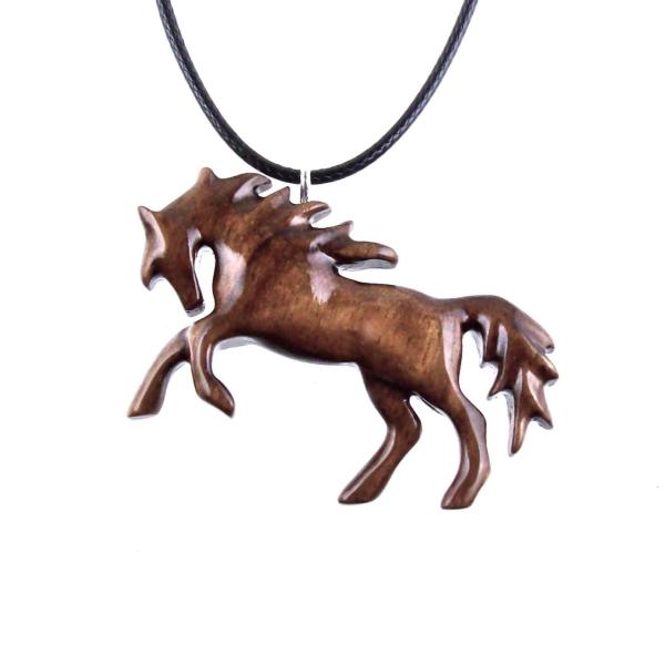 Wooden Horse Necklace, Hand Carved Horse Pendant, Wood Animal Necklace, Equestrian Jewelry for Men or Women