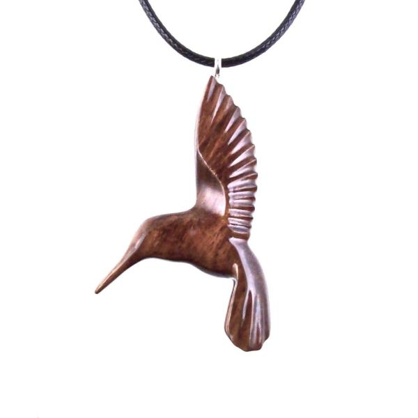 Hummingbird Pendant, Hand Carved Wooden Bird Necklace, One of a Kind Gift for Her, Handmade Wood Jewelry